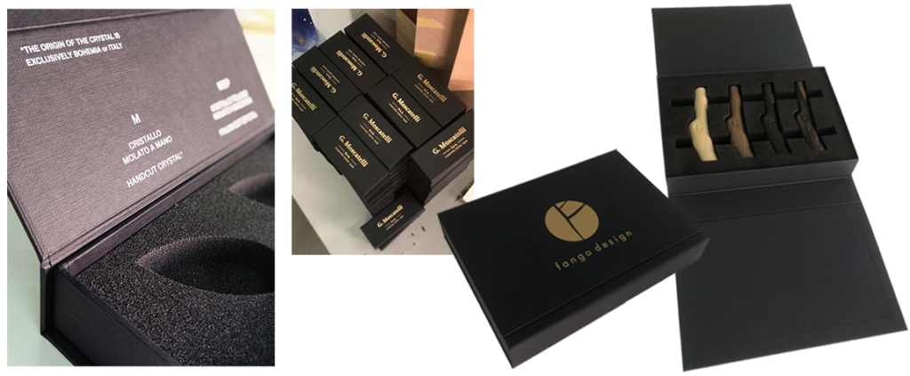 scatole a chiusura magnetica scatole con calamite foam stampa digitale packaging luxury elegante nero arredamento moda design